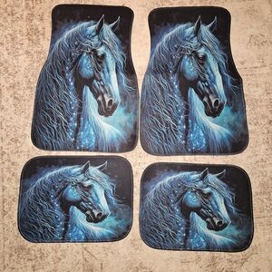 Set Of Front Rear Anti Slip Car Floor Mats Auto Blue Fantasy Horse Universal